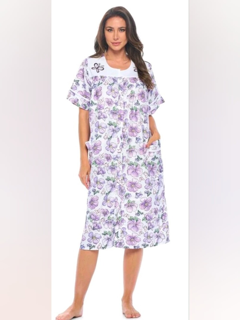 Casual Nights Snap Front House Dress Robe Gown Butterfly Lightweight Size XL